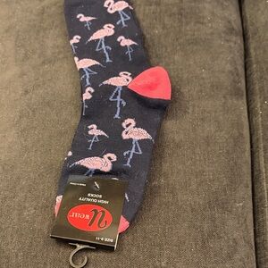 Men’s Navy Flamingo Crew Socks with Pink Accents